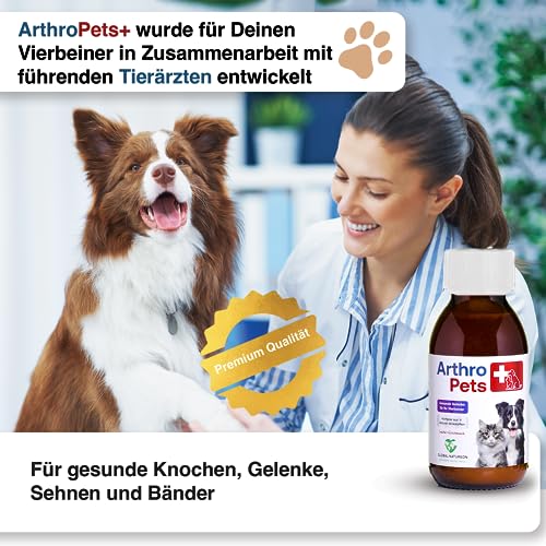 ArthroPets+ Alternative zu Gelenktabletten für Hunde und Katzen, Gelenk-komplex aus 9 hochkonzentrierten Wirkstoffen auf Lachsölbasis, Gelenkschutz für Hunde und Katzen, Omega 3, VIT. D3-100 ml