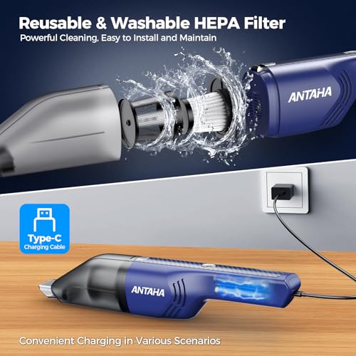 Image of Handheld Vacuum Cordless - Car Vacuum Cleaner with 11000Pa Powerful Suction,1.2lbs Lightweight, Type-C Charge, Multiple Accessories, Portable Hand Vacuum for Home, Pet and Car (Blue)