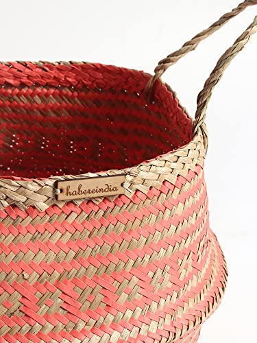 Image of Habere India-All the Cultures Fabricating India Wicker Basket For Plants | Storage Basket for Home Decor | Bamboo Baskets For Toy Storage | Belly Planter Baskets (Medium, Pink - Dia30 x H30 cm)