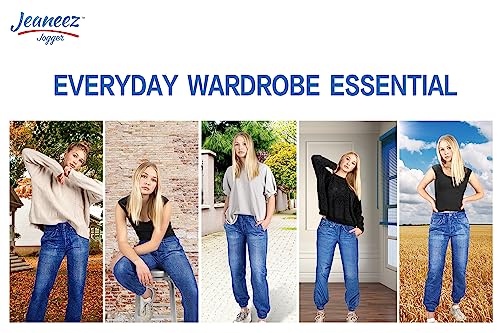 Jeaneez French Terry Jogger Jeans Pants for Women | Pull-On Elastic Waist Jeans, Stylish and Comfortable Denim