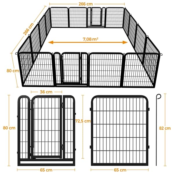 Yaheetech Parc pour Chiens 8 Panneaux Cage Chenils Chien Enclos en métal 80 cm de Hauteur Clôture pour Chiot Rongeur Lapin Barriere Chien avec Sac de Rangement