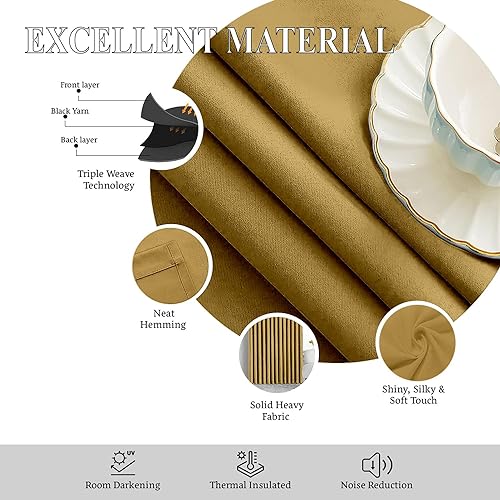 Image of Triple Pinch Pleated Blackout Curtains Thermal Insulated Room Darkening Curtains for Bedroom /Livingroom Pack of 2 Panels, Tiebacks, Hooks (Sand Brown)