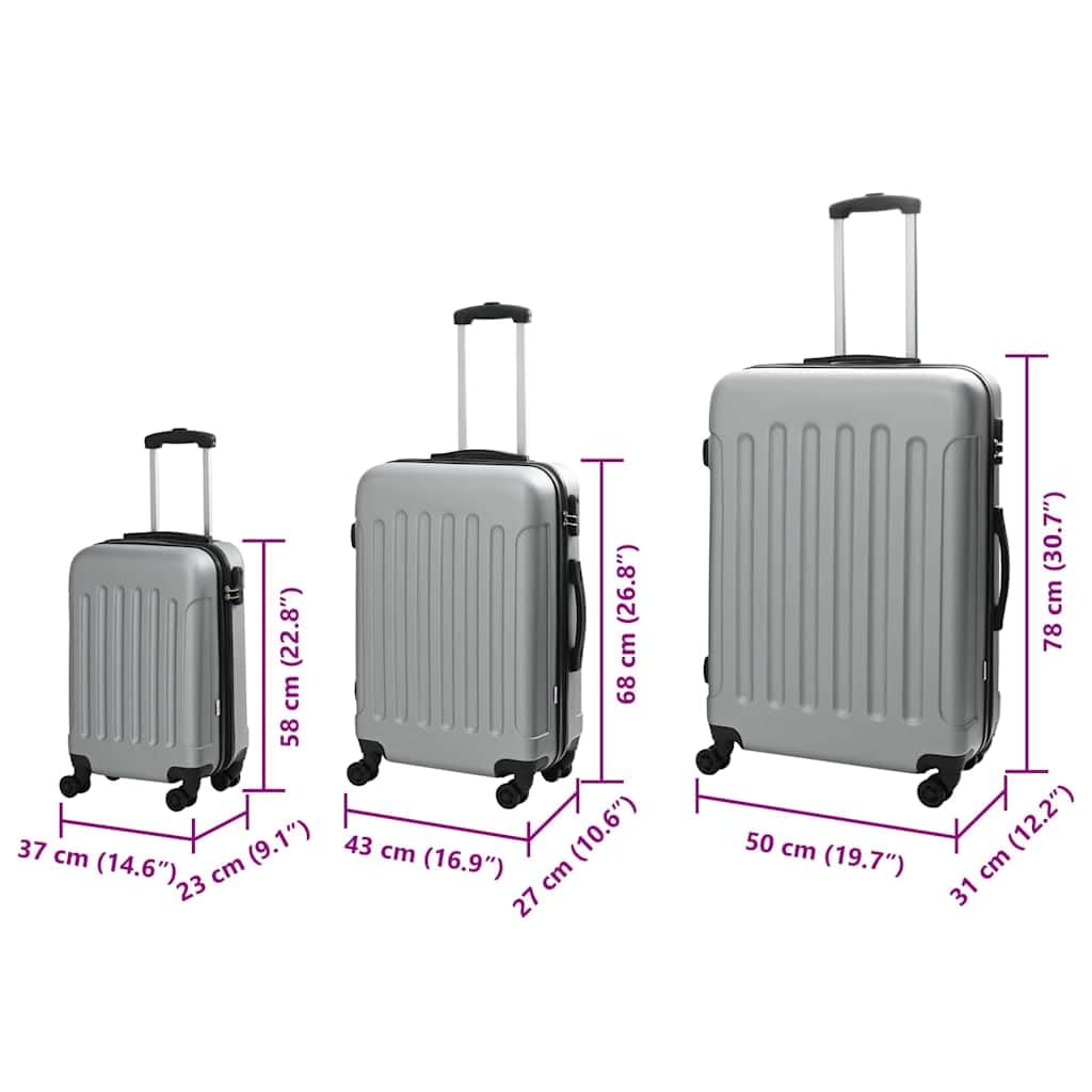 vidaXL Walizka Z blokadą 3 pcs Srebrny 50 x 31 x 78 cm Plastik ABS, Towarzysz podróży, wytrzymała, prostokątna walizka, bagaż, torba na lot, organizator na weekend