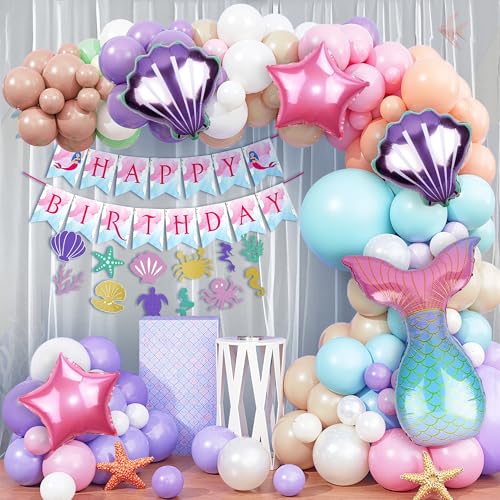 Image of Party Propz Mermaid Theme Birthday Decorations - Large 68Pcs, Birthday Decoration Items For Girl, Mermaid Foil Balloon, Happy birthday Decoration Kit ,Mermaids Balloons for birthdays