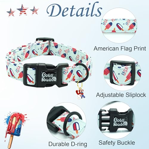 Image of Independence Dog Collar-USA Flag Popsicle Print Pet Collar Adjustable Cute Soft Collars Holiday Comfortable Cotton Puppy Collar Gift for Large Dogs