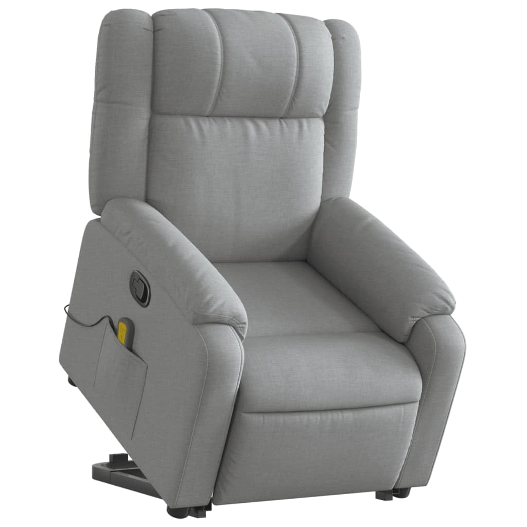 vidaXL Sillón de Masaje Reclinable de Pie, Silla con Respaldo Reposabrazos, Sillón Orejero de Relax TV, Asiento Ajustable, Tela Gris Claro