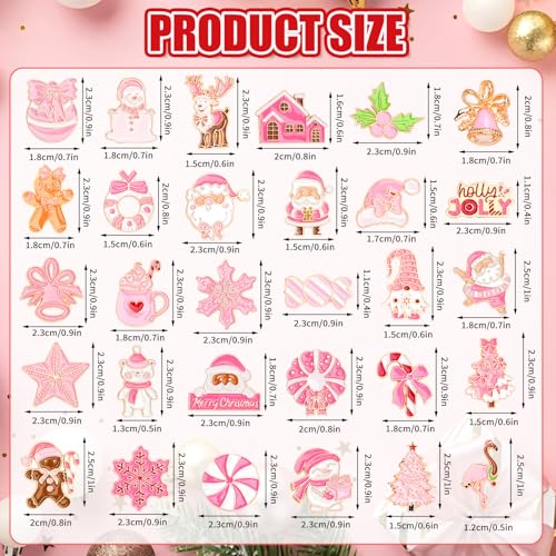 Image of SANNIX 60Pcs Pink Christmas Pins, Christmas Lapel Pins for Party Favors, Xmas Brooch Pin Santa Claus Snowflake Badge for Holiday Gift Clothes Bags Hats Accessories, 30 Styles