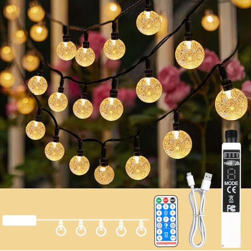 MY KOZARU ストリングライト USB充電式 バッテリー付き 50LED電球 6.7m タイマーリモコン付き IP65防水 8種点灯モード 屋外屋内両用 キャンプ・パーティー用 電球色