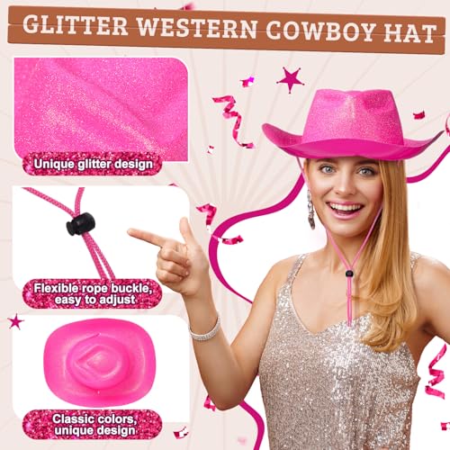 Image of Shyyween 24pcs Sparkly Western Cowgirl Hats for Adult Bulk Glitter Cowboy Hat Adjustable for Men Women Bachelor Western Party