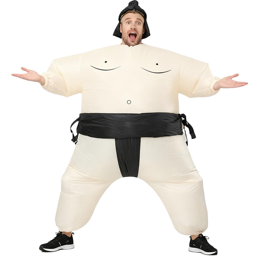 Inflatable Sumo Wrestler Suit Costume for Adult Blow up Halloween Party Fat Suit Fancy Families Member Game