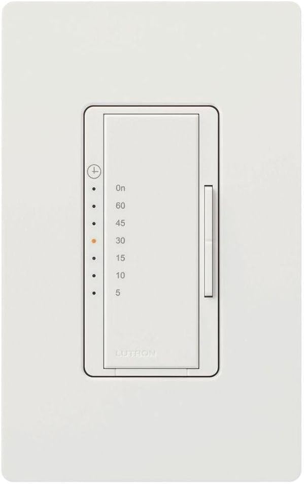 Lutron Maestro Countdown Timer Switch for Fans and Lights, 3A/150-Watt LED Bulbs, Single-Pole/Multi-Location | MA-T51MN-SW | Snow