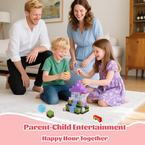 Magnetic Blocks - 100 PCS Magnet Block Stacking Sensory STEM Outdoor Game for 3+ Years Old Boys&Girls Children Birthday Easter Gift, 3D Tiles Construction Weekends Toy Set, Castles and Rainbow