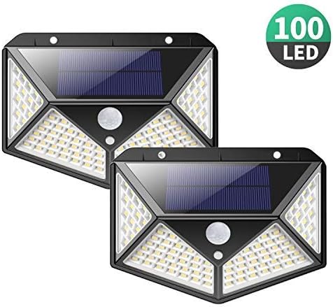 Solar Lights Outdoor [100 LEDs],Yacikos IP65 Waterproof Wireless Motion Sensor Lights,270°Wide Angle,Easy-to-Install Security Wall Lights with 3 Modes for Yard,Stairs,Garage,Fence,Porch(2 Pack)