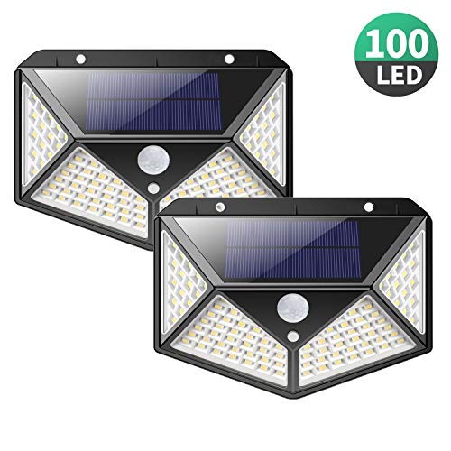 Solar Lights Outdoor [100 LEDs],Yacikos IP65 Waterproof Wireless Motion Sensor Lights,270°Wide Angle,Easy-to-Install Security Wall Lights with 3 Modes for Yard,Stairs,Garage,Fence,Porch(2 Pack)