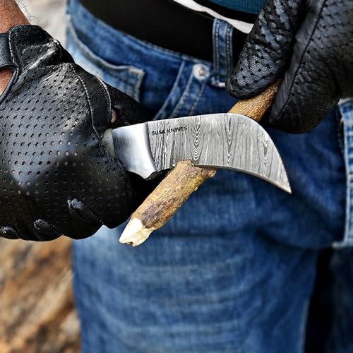 Susa Knives 335 Custom Handmade 7'' Hawkbill Fixed Blade Damascus Steel Knife Electricians Knife/Lineman’S Hawkbill Knife thumb #3