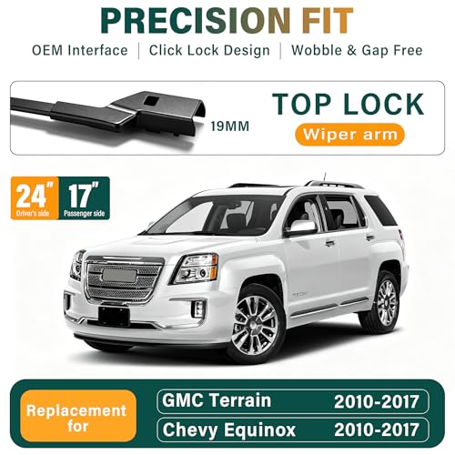 Image of Windshield Wiper Blades Replacement for GMC Terrain Chevy Equinox 2010-2017 | Chevrolet Equinox 2010-2017,Original Equipment Replacement Front Rear Wipers Blade Set - 24 inch+17 inch+13 inch ,3 pack,Top Lock
