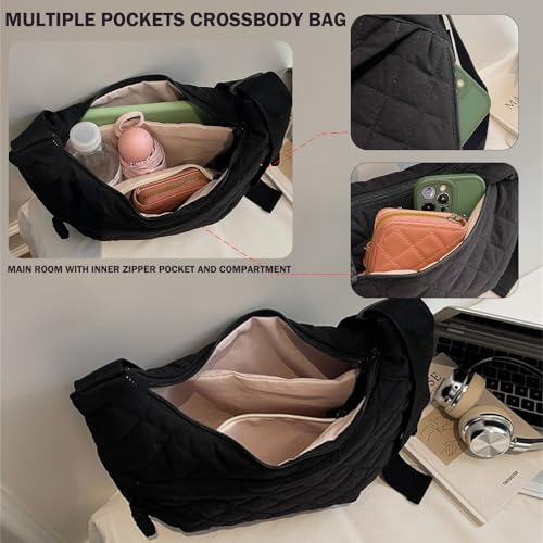 Image of Crescent Shoulder Bag Nylon Crossbody Bag for Women Nylon Hobo Bags Slouchy Sling Purse Dumpling Bags