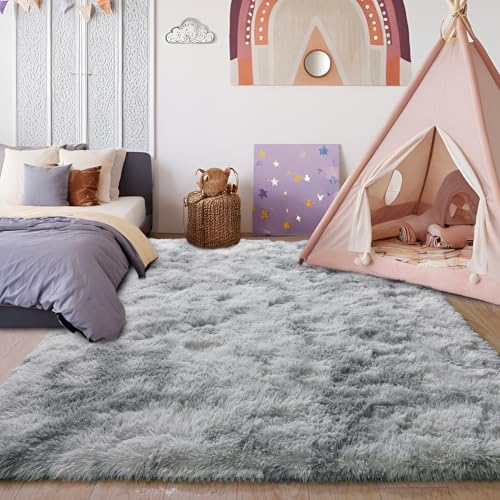 KING DARE Area Rugs for Bedroom Living Room 4x6 Fluffy, Washable Plush Fuzzy Shaggy Non-Slip Soft Carpet for Dorm Playroom Kids Room, Modern Home Decor Aesthetic, Tie-dye Grey
