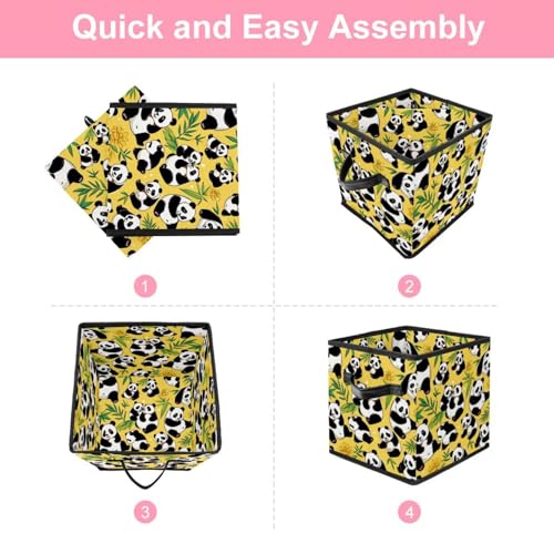Grand cube de rangement pliable anti-désordre panier panda jaune - 7