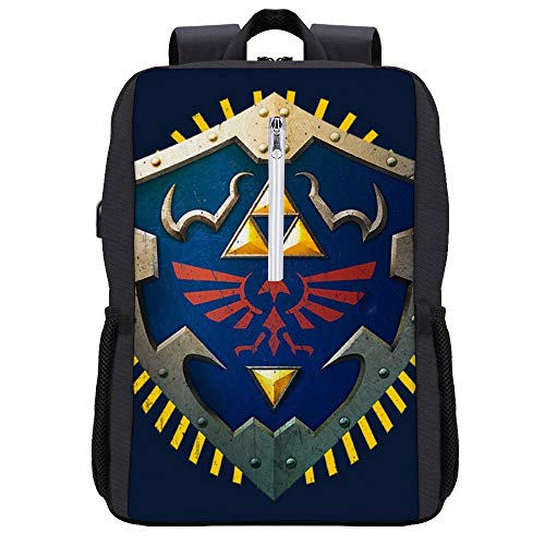 Hylian Shield Legend Of Zelda Triforce Mochila para portátil con puerto de carga USB