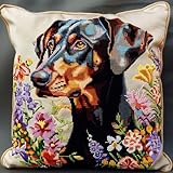 Kit De Gancho De Pestillo Doberman Pinscher Animal Funda De Almohada/Cojín Kits Para Hacer Alfombras Llamativas, Kits De Gancho De Pestillo Para Un Proyecto De Inicio Kits De Gancho De Pes 43x43cm