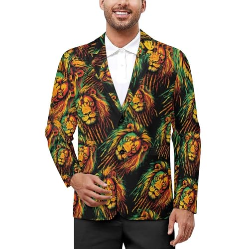 Rasta Lion Jamaican Men's Slim Suit Long-Sleeve Prom Tuxedo Classic Two Button Business Jacket