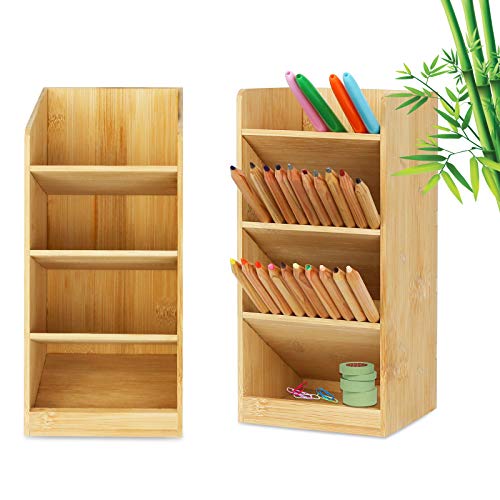 Creproly Bamboo Pen Holder/Pencil Holder Multi Desk Organizer for School Home Office Art Supplies Storage (2Pcs)