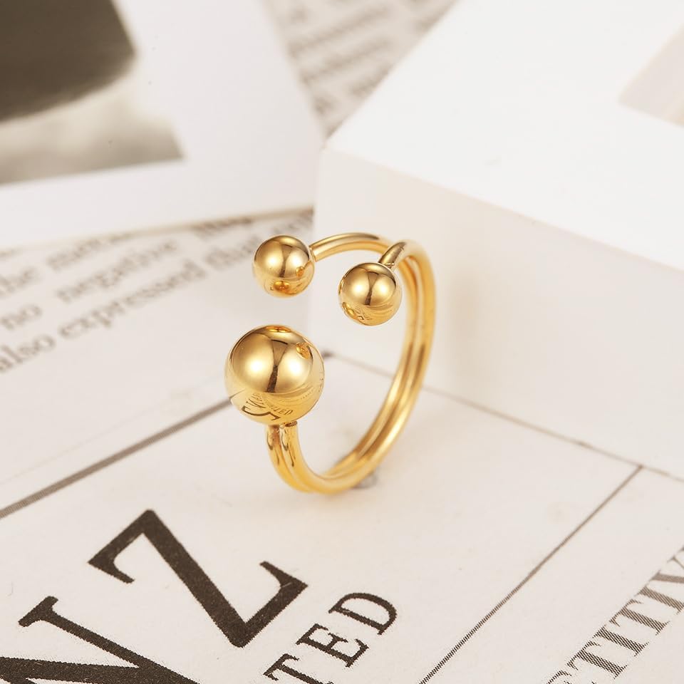 OIDIMS Round Ball Wrap Statement Ring for Women Men Stainless Steel Gold-Tone Plated Layered 3 Fashion Balls Open Finger Rings Comfort Fit Geometric Unique Style Party Jewelry Gift - Image 5