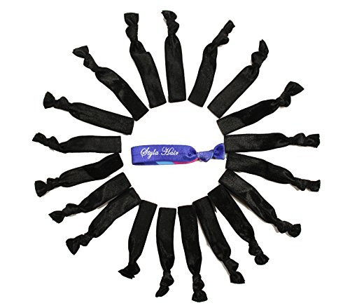 Premium No Crease Ribbon Hair Ties - All Black 20-Pack - No Damage or Tug Creaseless Elastic Ponytail Holders - Hair Accessories by Styla Hair