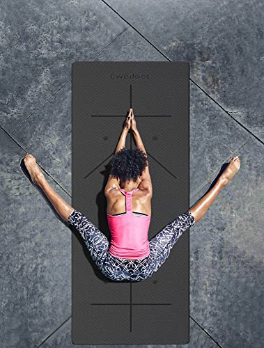 Ewedoos Eco Friendly Yoga Mat With Alignment Lines, Tpe Yoga Mat Non Slip Textured Surfaces ¼-Inch Thick High Density Padding To Avoid Sore Knees, Perfect For Yoga, Pilates And Fitness (Gray) #TOP7