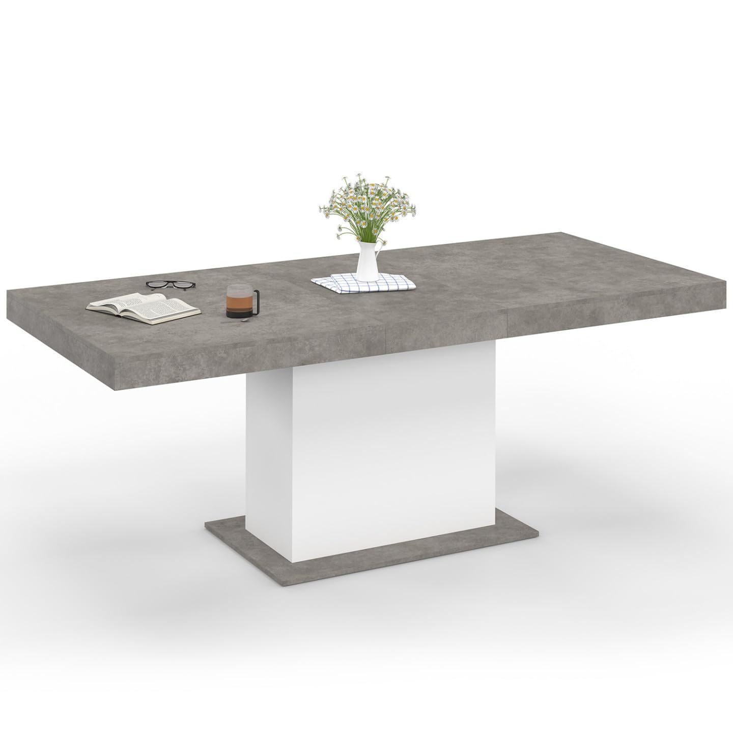 IDMarket - Table à Manger Extensible Rectangle Eden 6-10 Personnes béton et Blanc 160-200 cm