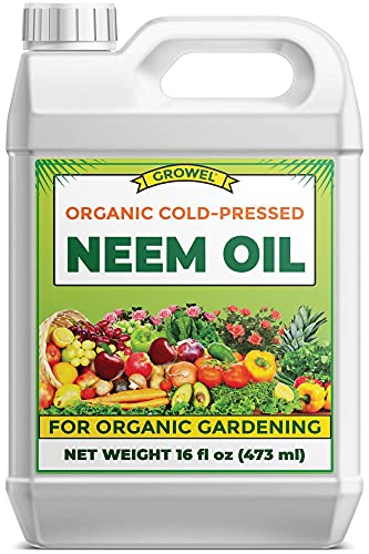 Growel Organic Neem Oil, High Azadirachtin Content Cold Pressed Neem Oil - Neem Seed Oil for Indoor & Outdoor Plants - 16 fl oz