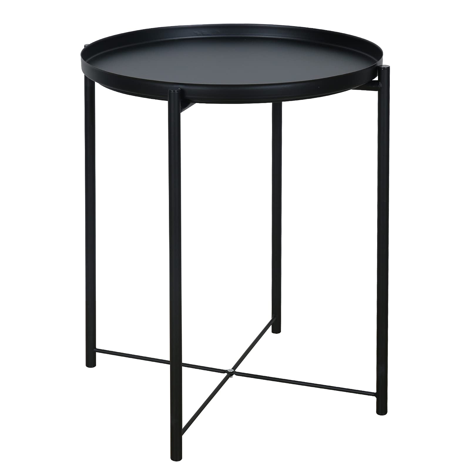 ZOES HOMEWARE Metal Round End Table for Living Room/Bedroom with Durable Metal Recessed Tabletop,Modern Coffee Table,Bedside Table,Nightstand & Accent Table,20.5" Tall,Black Side Table