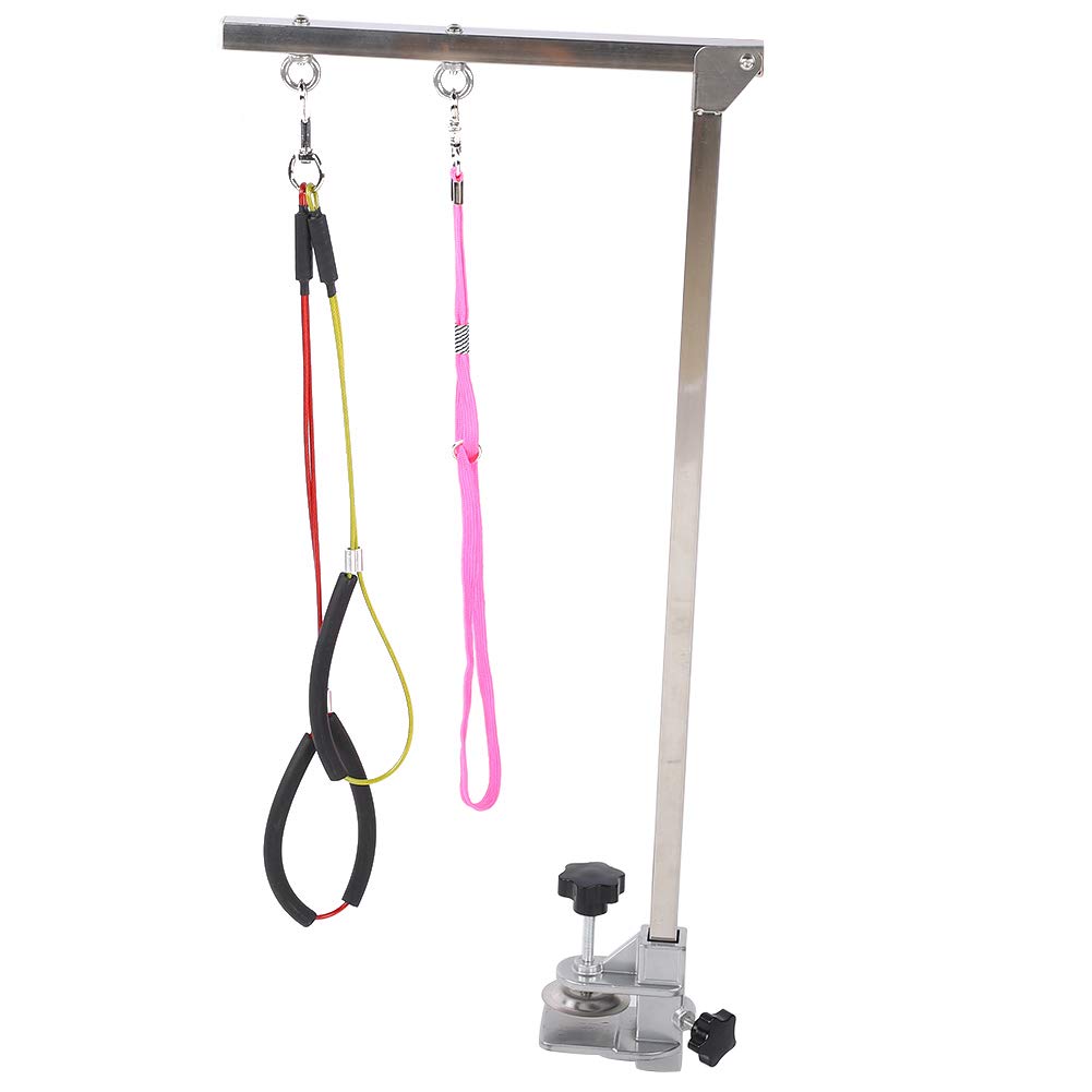 Braccio per toelettatura cani pieghevole resistente per cani, in acciaio inox, con morsetto e cappio