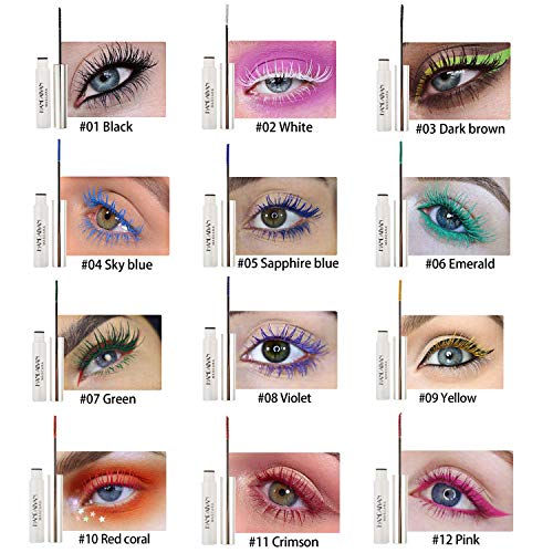 GL-Turelifes 12 Color Mascara Colorful Fiber Mascara Charming Longlasting Mascara, Thick & Long Eyelash Waterproof and Smudge-proof Eyes Makeup (#04 Sky blue) - Image 7