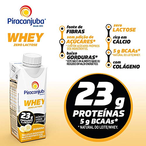 Kit 3 Piracanjuba Whey Zero Lactose Cacau e 3 Banana 250ml