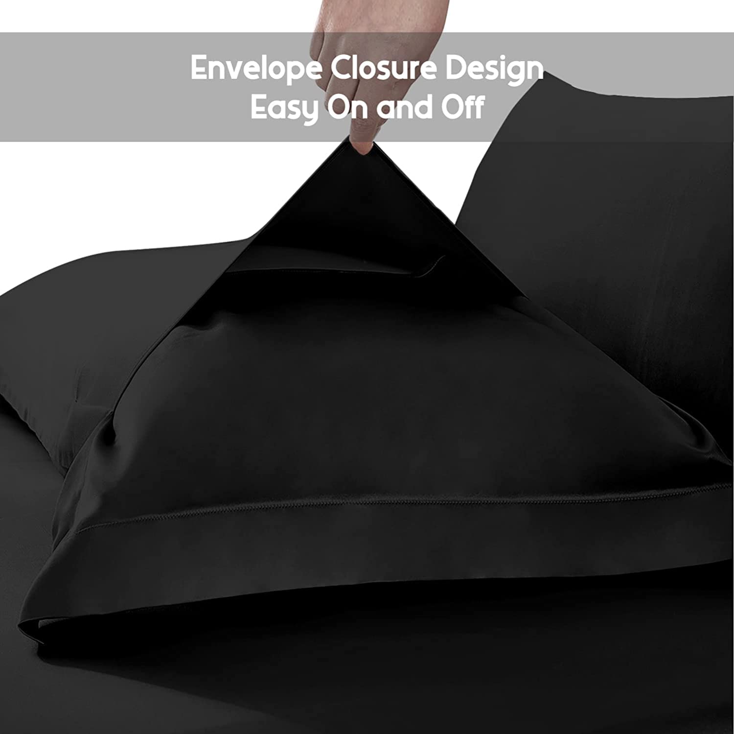 Juego de 4 fundas de almohada Oxford 100% algodón egipcio, 400 hilos, suaves y frescas, calidad de hotel (75 cm x 150 cm), paquete de 4 fundas de almohada para dormitorio, color negro sólido.