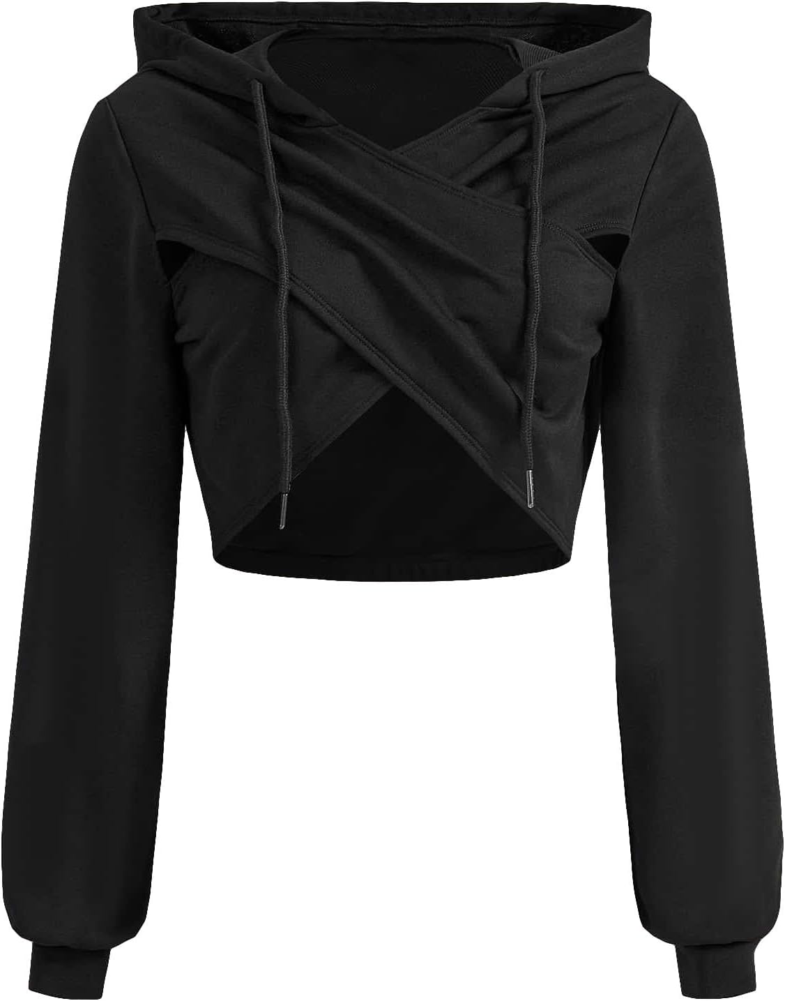 GORGLITTER Women’s Wrap Cropped Hoodie Long Sleeve Drawstring Hooded Sweatshirt Pullover without Pocket