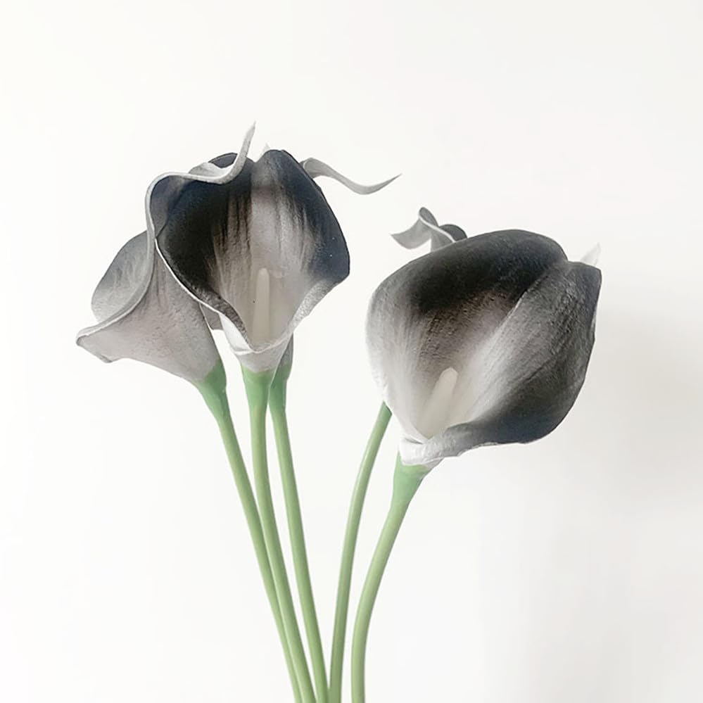 12pcs Artificial Calla Lily Flowers,13" Single Heads PU Flower Small Flower Bouquet Accessorie,Calla Lily Bridal Wedding Bouquet for Greenery Plants Indoor Outside Home Office Decor (Black in White) - Image 4