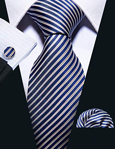 Image of Barry.Wang 6 PCS Men Ties Set Silk Business Fashion Woven Necktie Handkerchief Cufflinks Paisley Stripe Wedding Party