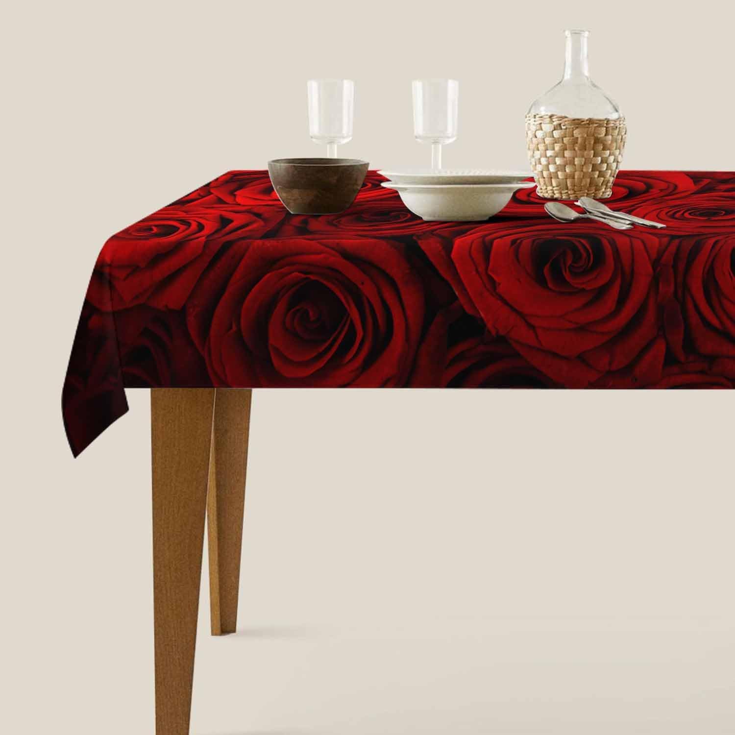 Tovaglia Antimacchia 300x140 cm Rettangolare Rose Rosse Tovaglie Impermeabile 3 Metri Copritavolo Poliestere Protezione Tavolo Romanticismo da Matrimonio, per Feste (12-14 Posti) a-3028