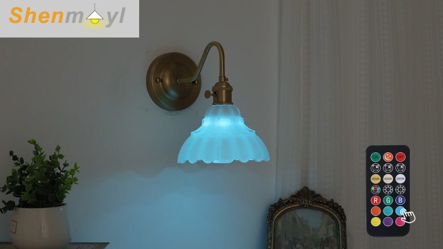 Image of Shenmoyl Battery Operated Wall Sconce Set of 2, Vintage Rechargeable Wall Lights with White Lily Glass Shade, Wireless Indoor Wall Lamp for Bedroom Living Room Bathroom