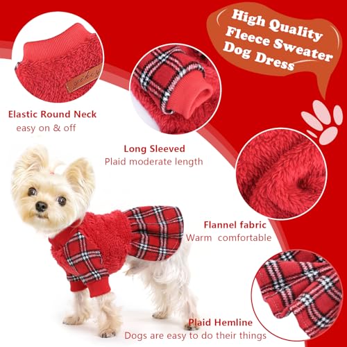 Image of Dog Sweater Dog Winter Clothes for Small Dogs Boy Girl Fall Puppy Dress Warm Fleece Chihuahua Yorkie Teacup Doggie Sweaters Dresses Doggy Sweater for Small Dogs Girl Cat Outfits, Red, XXS