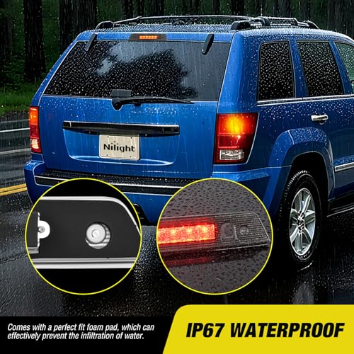 Image of Nilight Third Brake Light Tail High Mount 3rd Stop Lights Smoked Lens Compatible with Jeep Grand Cherokee 2005 2006 2007 2008 2009 2010 Van SUV Rear Center Cab Lamp