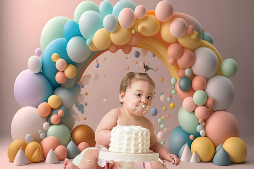 Toile De Fond Photo 1er Anniversaire Garçon 2.2x1.5m - Petit Ours Bleu Montgolfière, Décor Bébé Shower