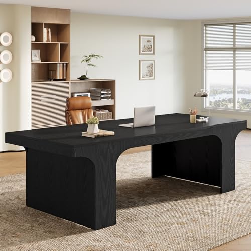 Image of Tribesigns 70.87 inch Executive Office Desk, Large Workspace Computer Desk, Modern Wooden Writing Table Simple Business Furniture with Arched Design for Home Office, Sturdy Room, Black