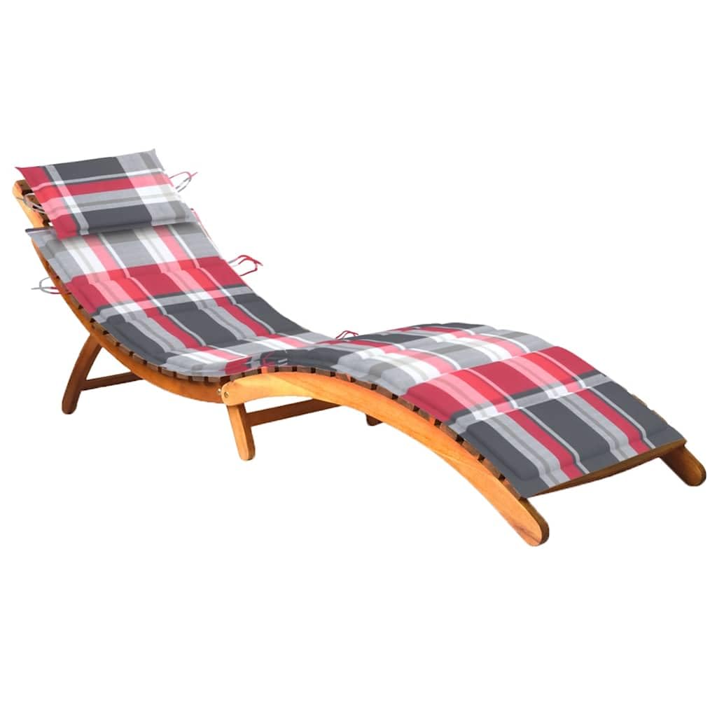 Leżak z litego drewna akacjowego z poduszką i poduszką pod głowę, ergonomiczny, wygięty leżak relaksacyjny do ogrodu, na taras, balkon, składany, obciążenie do 110 kg