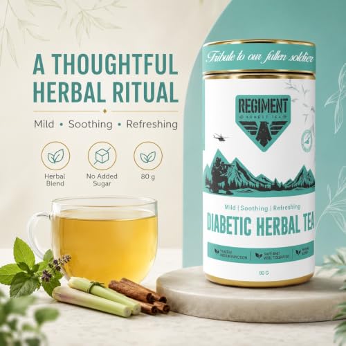 Image of Regiment Diabetic Herbal Tea 80g | Premium Ayurvedic Herbal Chai | Green Tea with Gudmar, Jamun & Bitter Gourd | Rich in Natural Antioxidants | No Artificial Flavour