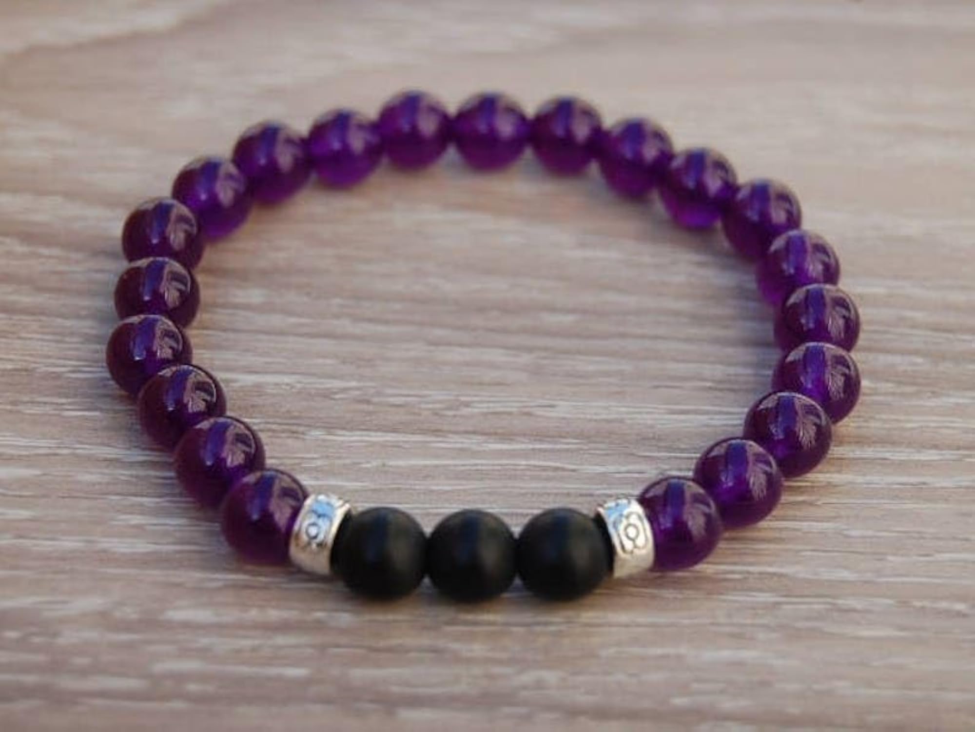 Natural Amethyst & Black Spinel 8mm Beads Stretch Bracelet, Healing