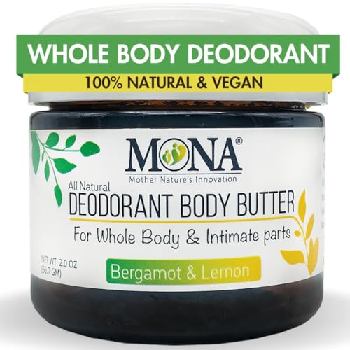 MONA All Natural Whole Body Deodorant Cream for Women & Men | For Private Parts | Baking Soda & Aluminum Free | Sensitive Skin Friendly with Natural Fragrance | Bergamot & Lemon 2.0 oz (Pack of 1)